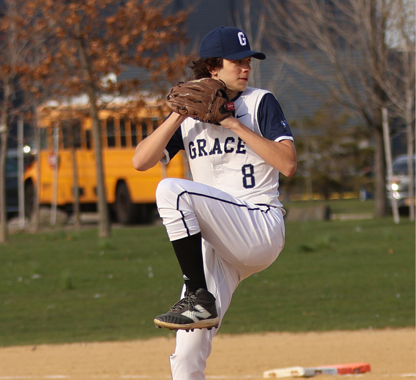 High School Baseball pitcher winding up