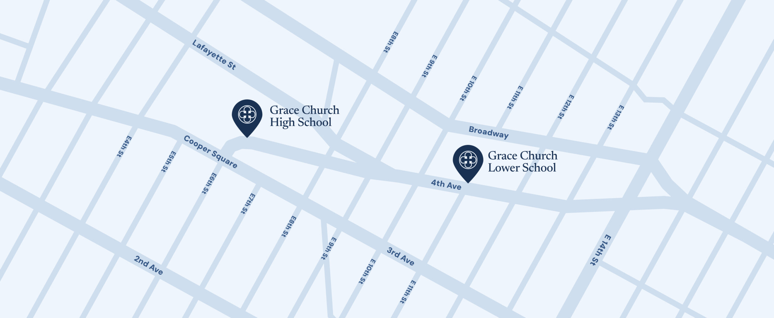 stylized map of the campus locations of Grace Church School